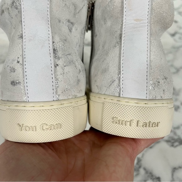 P448 Star High Tops White Leather Metallic Silver Woman’s Size 38 US 7.5/8 - Picture 7 of 13